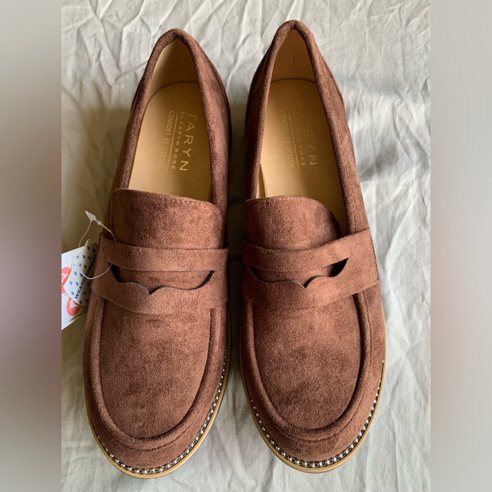 Taryn Rose Brown Suede Penny Loafers